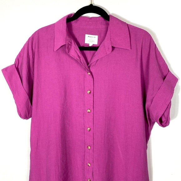 Madison 123 NAYAA SHIRT DRESS Fuscia Button-Down Shirt Dress Midi size Large - Picture 6 of 15